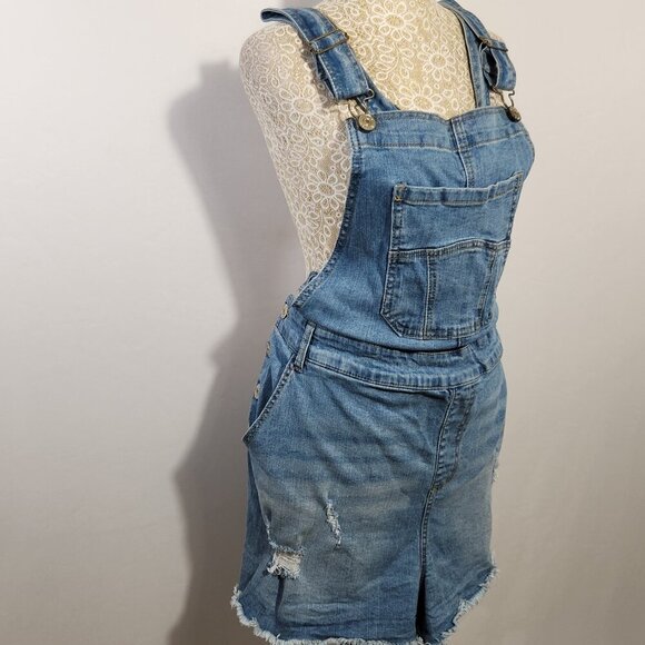 Love Revival Women Size 3X Blue Denim Pockets Button Adjustable Strap Shortall's - Picture 6 of 13